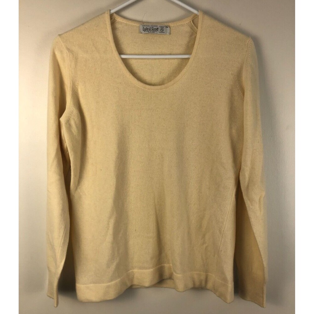 LYLE & SCOTT Scotland Womens Cashmere Scoop Neck Sweater Pale Yellow Sz M [read]